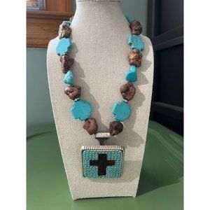 Trigg Leather Howlite & Rhinestone Necklace --18"